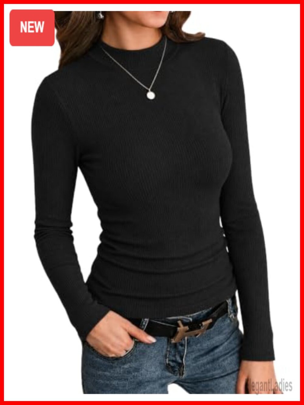 Womens Long Sleeve Mock Neck Ribbed Slim Fit Top